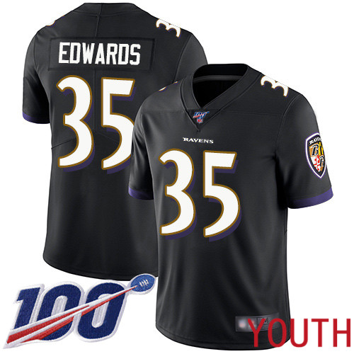 Baltimore Ravens Limited Black Youth Gus Edwards Alternate Jersey NFL Football #35 100th Season Vapor Untouchable->youth nfl jersey->Youth Jersey